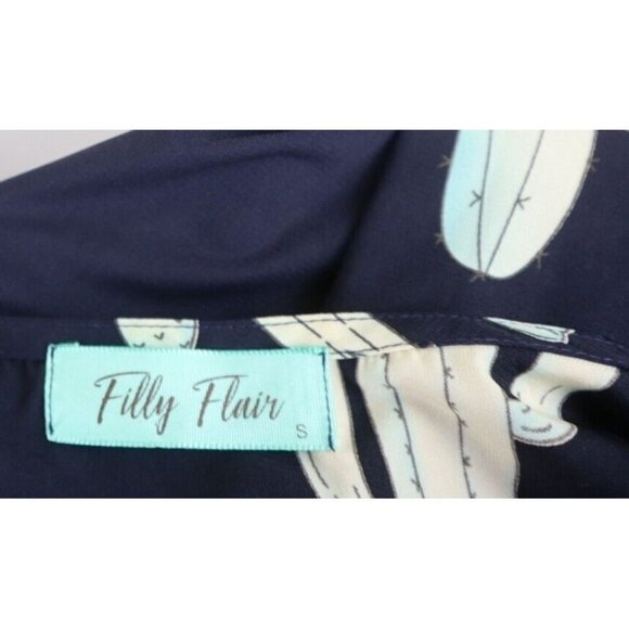 FILLY FLAIR - WOMEN'S BLUE CACTUS PRINT SILKY TEXTURED DUSTER TOP  - SIZE S - Picture 8 of 8